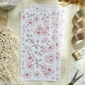 folha de adesivos rosa de sakura, adesivos de diário com marcadores, adesivos decorativos, diário de lixo, adesivos vintage, adesivos florais, adesivos de sakura