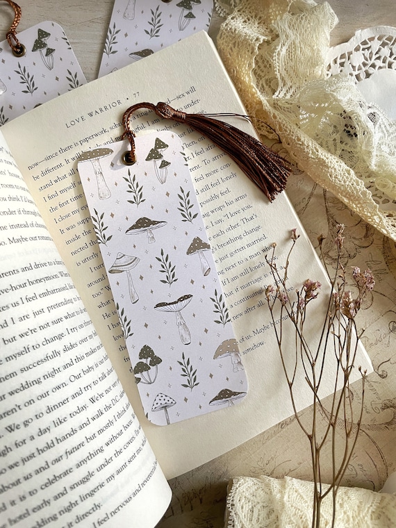 Mushroom Bookmark Bookmark With Tassel, Cute Bookmark, Vintage Bookmark,  Minimal Bookmark, Double Sided Bookmark 