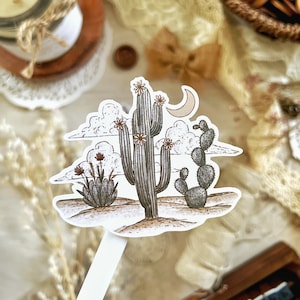 cactus luna pegatina de vinilo resistente a la intemperie 2.5 x 2, pegatina impermeable, pegatina de botella de agua para computadora portátil, pegatina troquelada, pegatina celestial