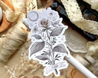 vintage rose weatherproof vinyl sticker 1.5x2.5, waterproof sticker, laptop water bottle sticker, die cut sticker, whimsical sticker