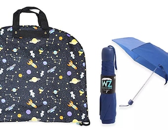 New Galaxy Hanging Garment Bag With a Blue Mini Umbrella