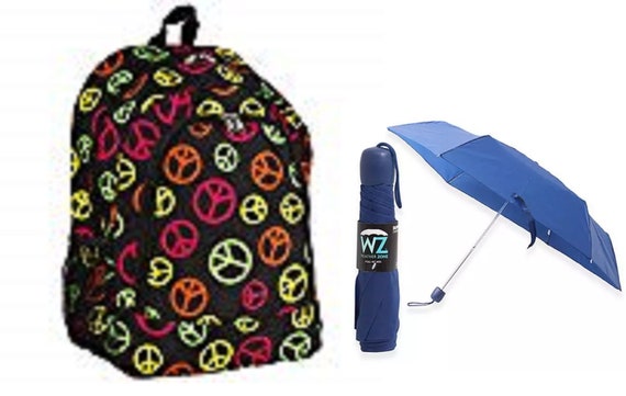 Nueva llegada En Vivo interior Nueva mochila Hippie Peace Sign con mini paraguas azul - Etsy España
