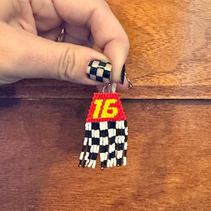 Charles Leclerc #16 Hand Beaded Earrings with Checkered Flag - Formula 1 (F1)