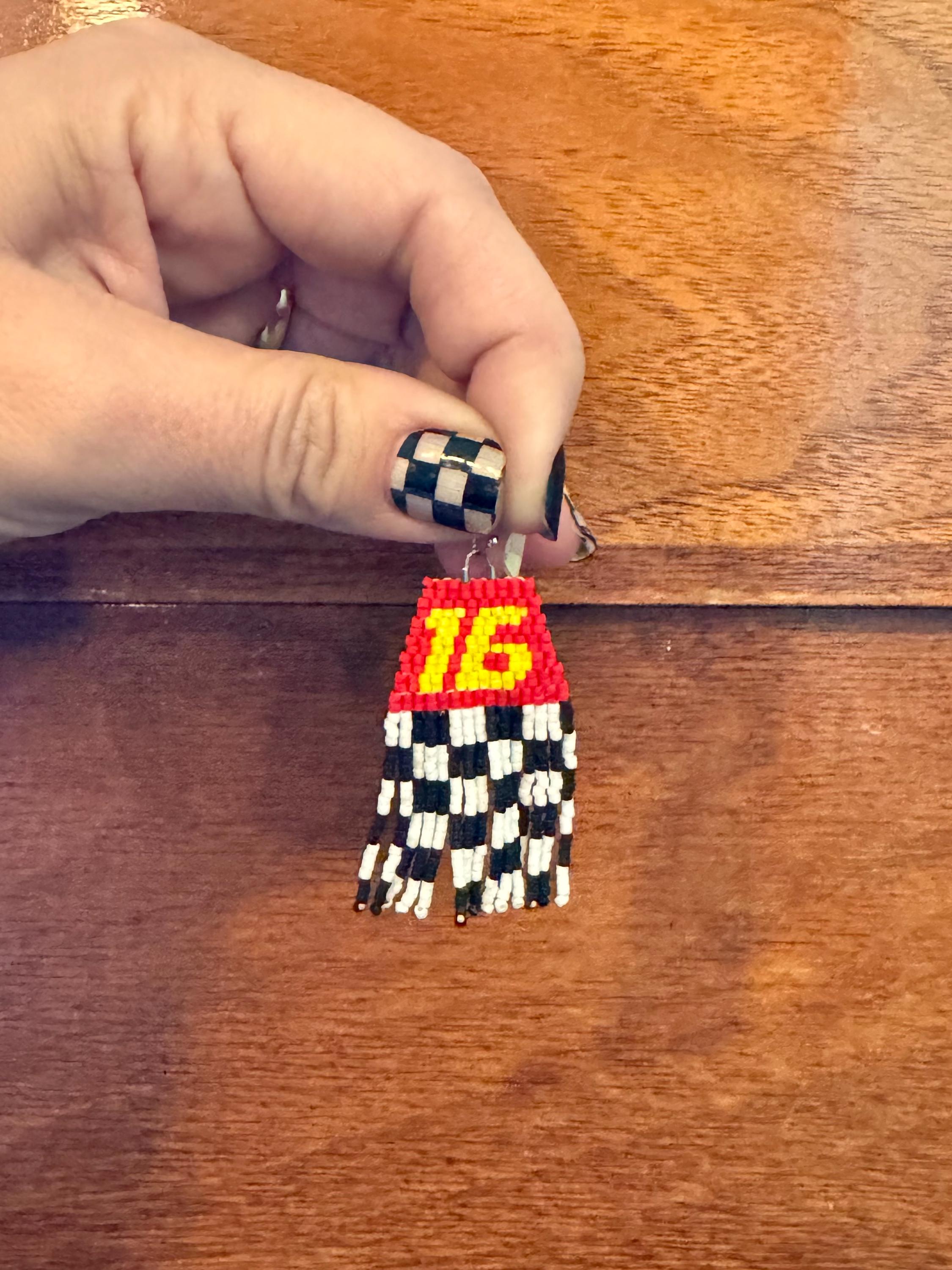 Charles Leclerc #16 Hand Beaded Earrings with Checkered Flag - Formula 1 (F1)