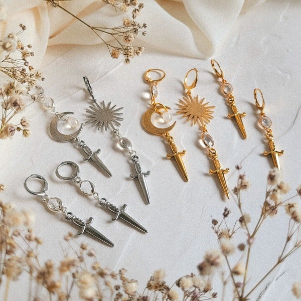 Dagger Sun & Moon Earrings | Fantasy | Gothic | Gamer