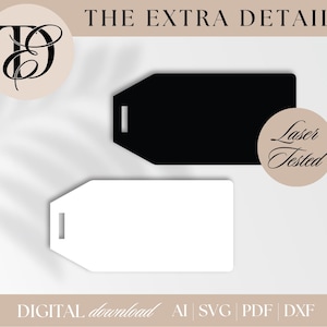 May include: Two rectangular tags, one black and one white, with a small rectangular hole at the top. The text "THE EXTRA DETAIL" is at the top, and "DIGITAL download" is at the bottom. A circular logo with the letters "TD" is in the upper left corner.