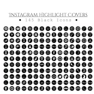 145 schwarze Instagram Highlight Cover Icons für Travelers, Aesthetic Social Media Influencer, B & W, Reiseziele, Sport, Mutterschaft, Hochzeit