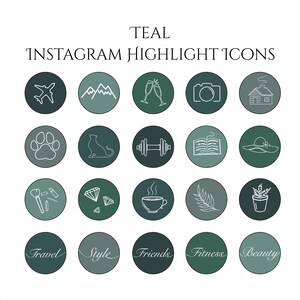 100 Teal Instagram Highlight Cover Icons, IG Story, Hand-Drawn Covers, Boho Rustic Aesthetic, Blogger Social Media Instagram Highlights