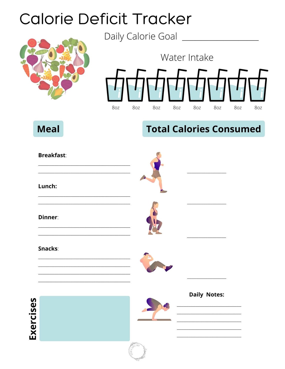 Calorie Deficit Tracker Goal Tracker Weight Loss Health Tracker Water ...
