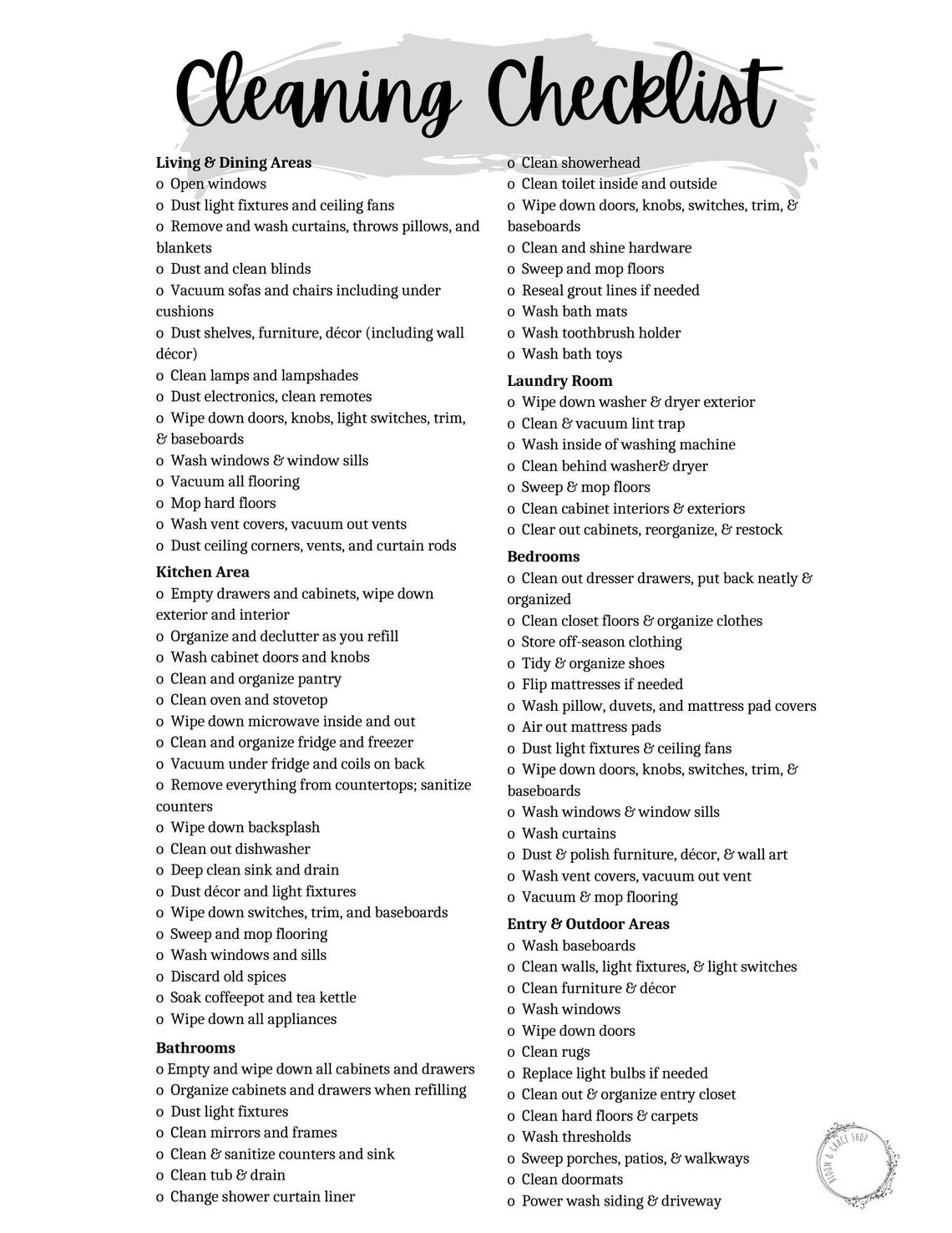 Ultimate Cleaning Checklist Digital Print Etsy
