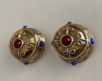 1928 Brand, Antique Gold Domed Cab Earrings. 1990s