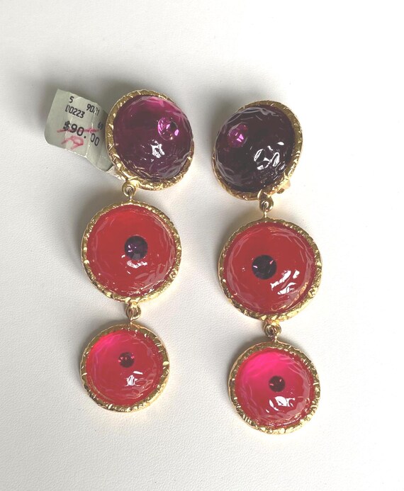 Cache Colorful Dangle Clip Earrings: 1990s Runway… - image 2
