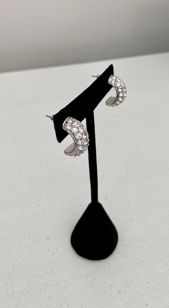 Designer Crystal Pave Half Hoop Pierced Earrings,… - image 4