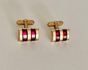 Mid-Century Modern Swank Red Lucite & Gold Tone Cufflinks