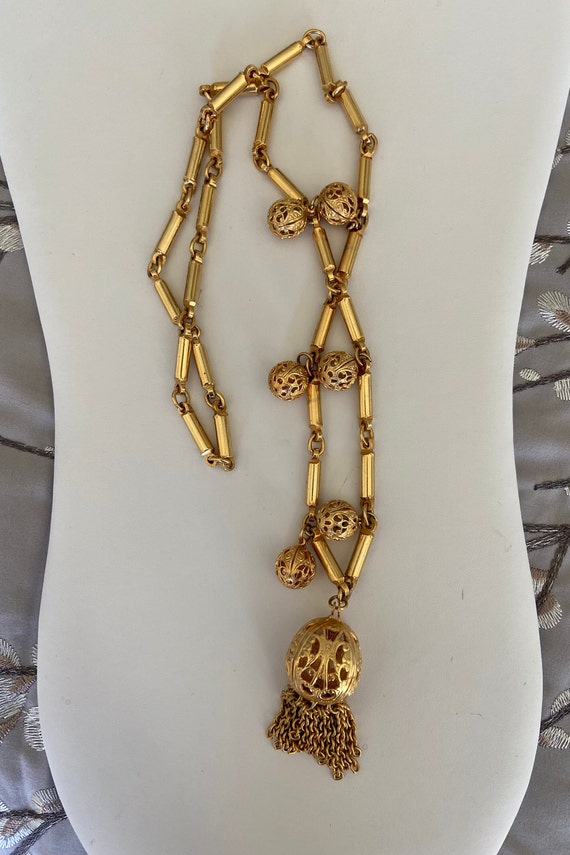 Filigree Tassel Bar Link Chain Necklace - image 8