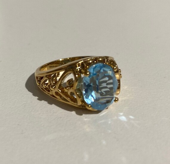 Blue Glass Filigree Ring, Avon Vintage, New Old S… - image 2