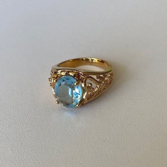 Blue Glass Filigree Ring, Avon Vintage, New Old S… - image 1