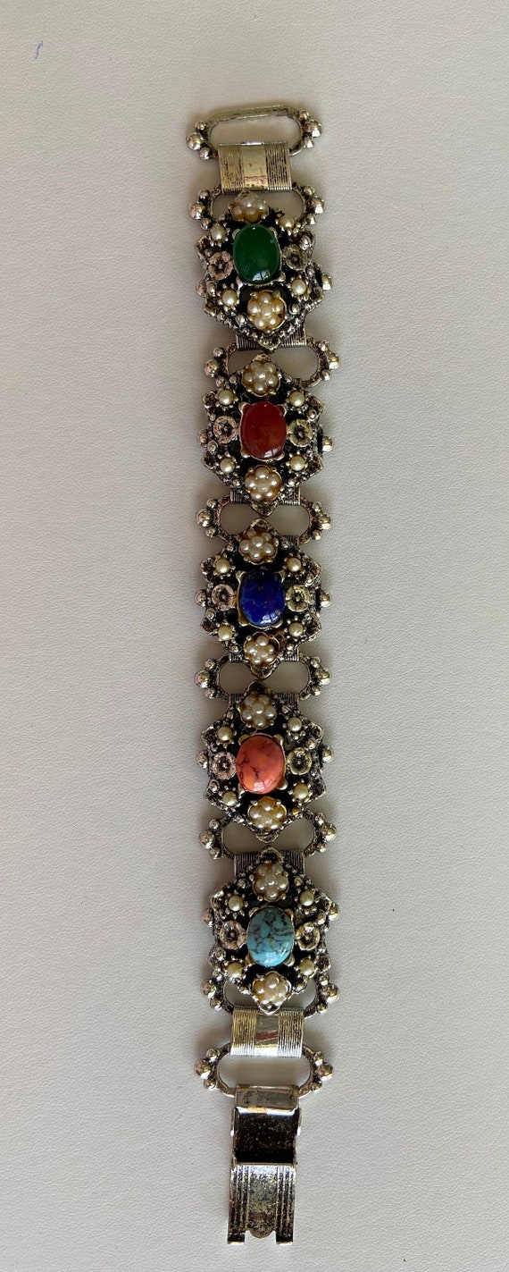Multi Colored Stone Bookchain Bracelet, Vintage 19
