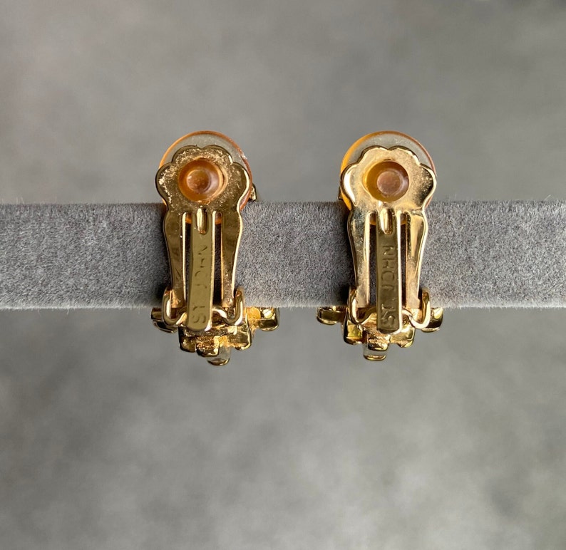 St. John Earrings, Dimensional Layered Design Gold Tone Clip On Etsy