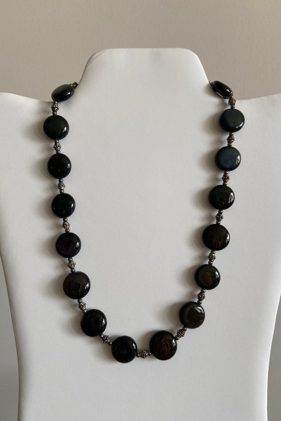 Obsidian Necklace 925, Rainbow Beads - image 1