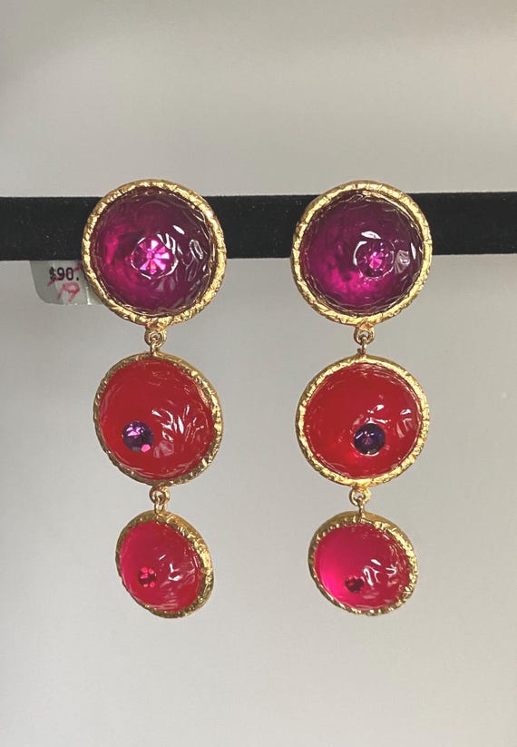 Cache Colorful Dangle Clip Earrings: 1990s Runway… - image 1
