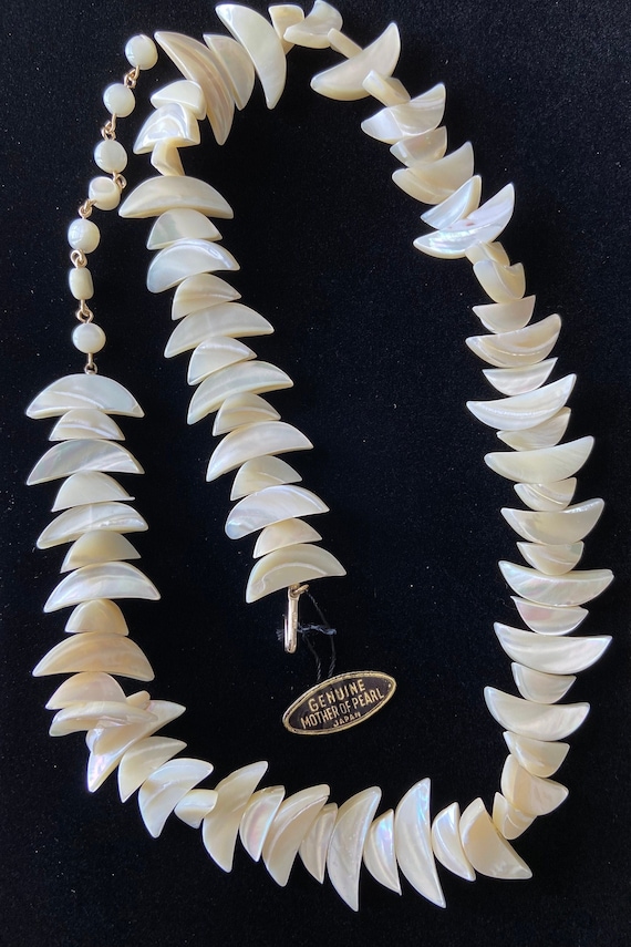 Chunky Mother of Pearl Necklace, Crescent Whale Ta