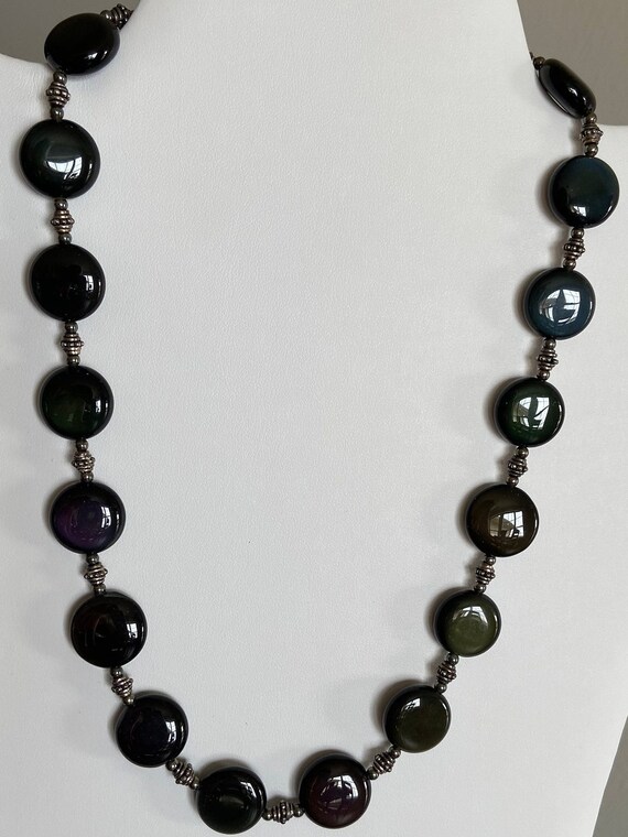 Obsidian Necklace 925, Rainbow Beads - image 2