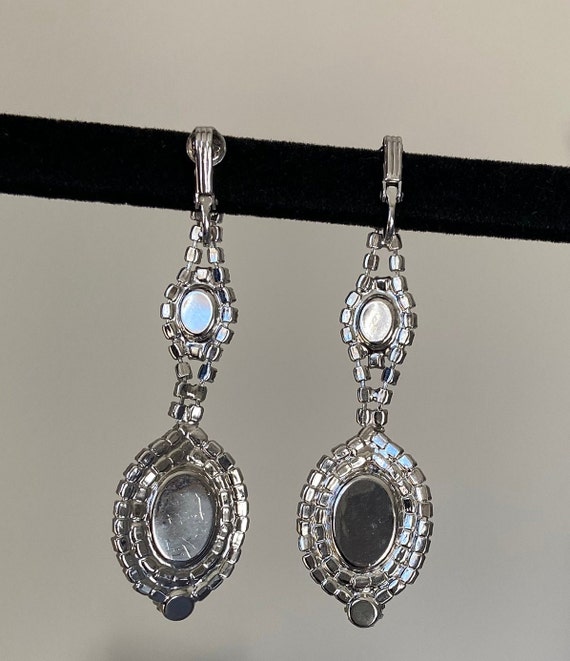 Long Dangle Rhinestone Earrings, Vintage Silver T… - image 5