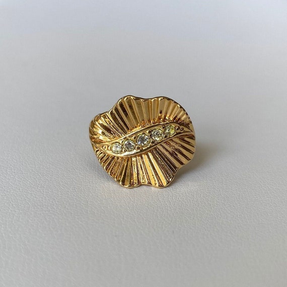 Gold Tone Ruffle Rhinestone Ring, New Old Stock, … - image 2
