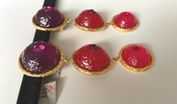 Cache Colorful Dangle Clip Earrings: 1990s Runway… - image 4