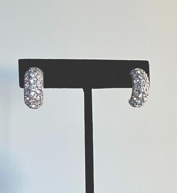 Designer Crystal Pave Half Hoop Pierced Earrings,… - image 1