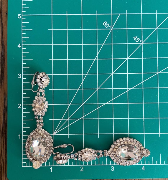 Long Dangle Rhinestone Earrings, Vintage Silver T… - image 8