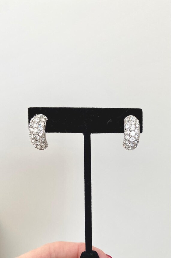 Designer Crystal Pave Half Hoop Pierced Earrings,… - image 5