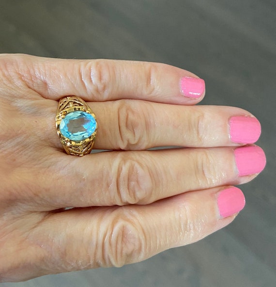 Blue Glass Filigree Ring, Avon Vintage, New Old S… - image 3