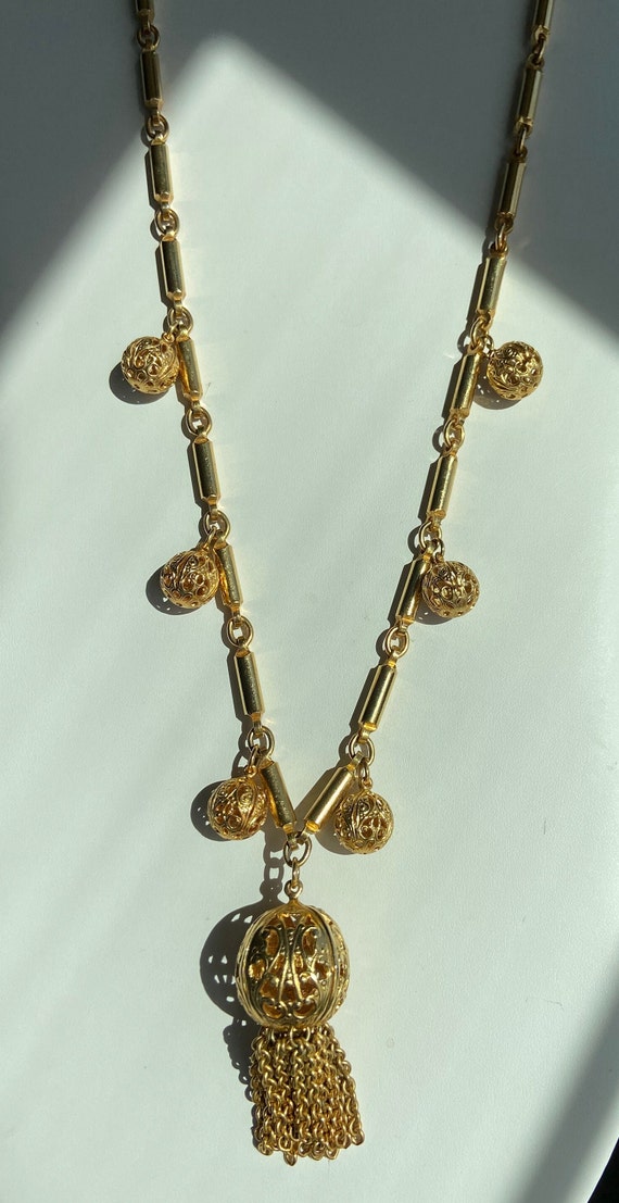 Filigree Tassel Bar Link Chain Necklace - image 3
