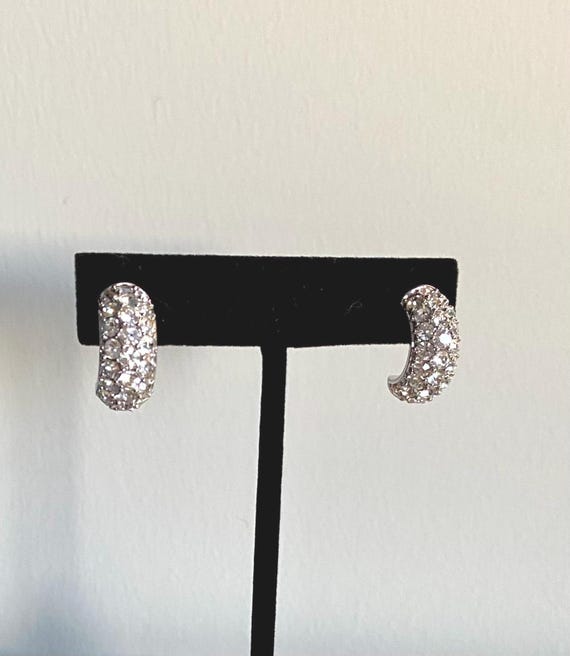 Designer Crystal Pave Half Hoop Pierced Earrings,… - image 2