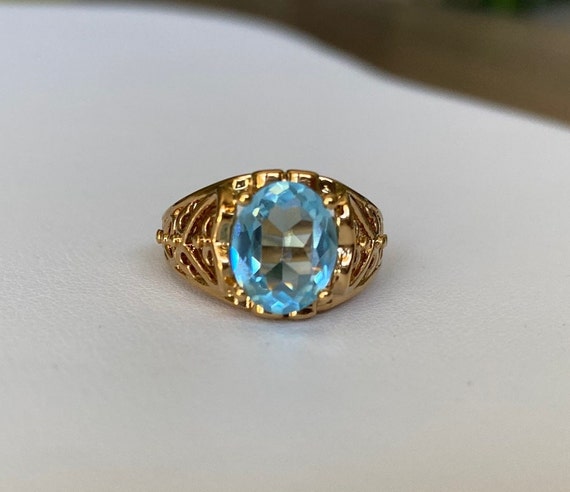 Blue Glass Filigree Ring, Avon Vintage, New Old S… - image 6