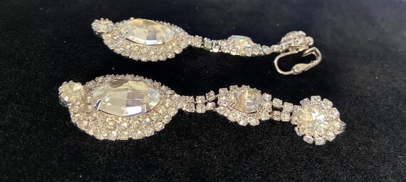Long Dangle Rhinestone Earrings, Vintage Silver T… - image 6