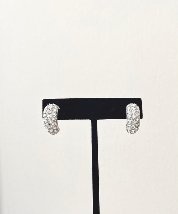 Designer Crystal Pave Half Hoop Pierced Earrings,… - image 3