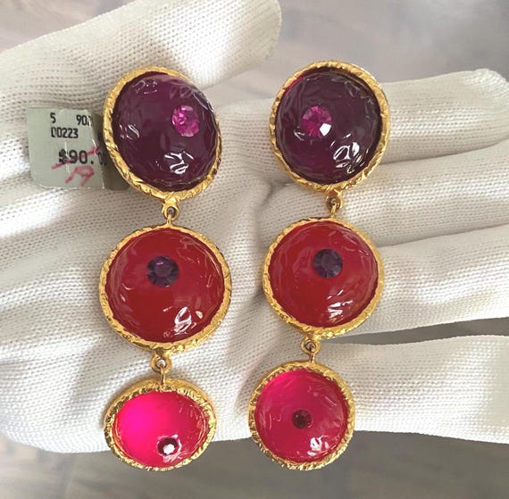 Cache Colorful Dangle Clip Earrings: 1990s Runway… - image 3