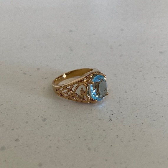 Blue Glass Filigree Ring, Avon Vintage, New Old S… - image 4