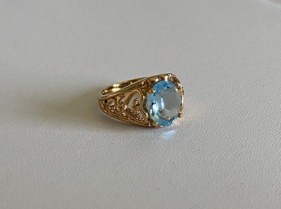 Blue Glass Filigree Ring, Avon Vintage, New Old S… - image 5