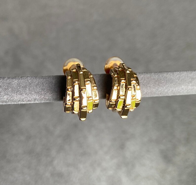 St. John Earrings, Dimensional Layered Design Gold Tone Clip On Etsy