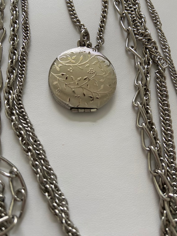 Multi Chains Locket Necklace, Silver Tone