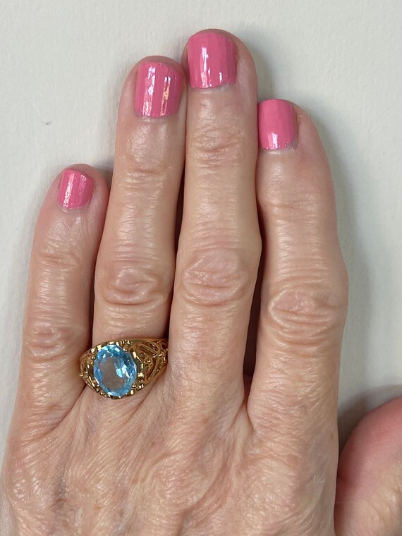 Blue Glass Filigree Ring, Avon Vintage, New Old S… - image 7