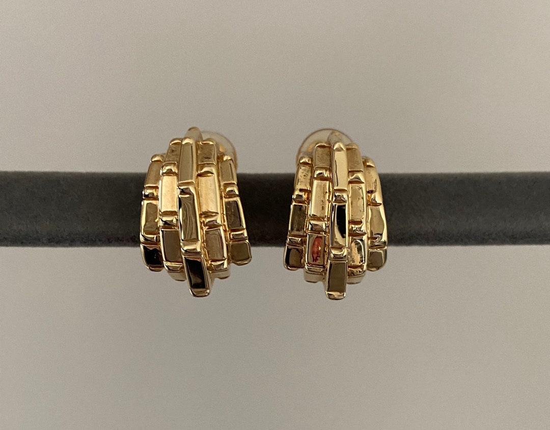 St. John Earrings, Dimensional Layered Design Gold Tone Clip On Etsy