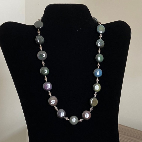 Obsidian Necklace 925, Rainbow Beads - image 5