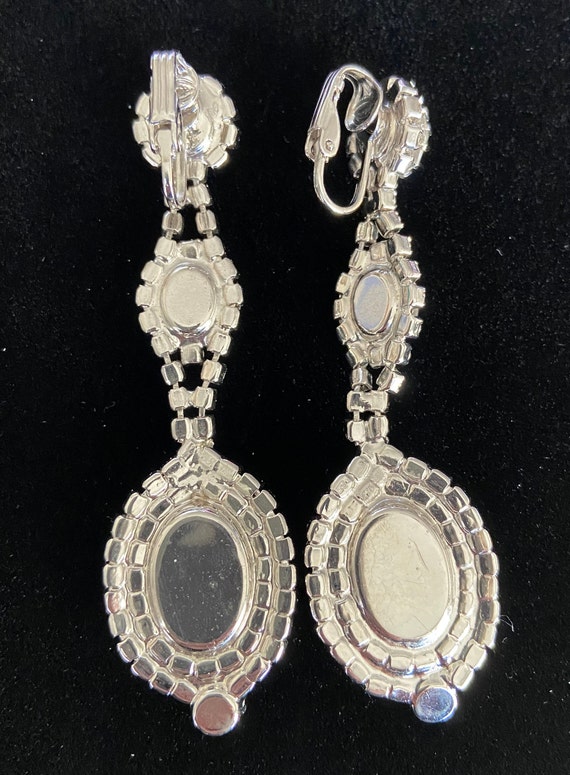 Long Dangle Rhinestone Earrings, Vintage Silver T… - image 7