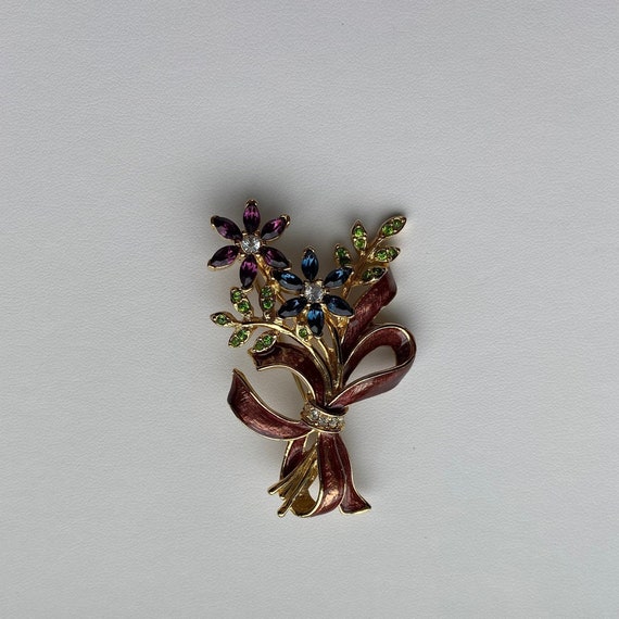 MONET Swarovski Crystals & Enamel Floral Pin/Broo… - image 3