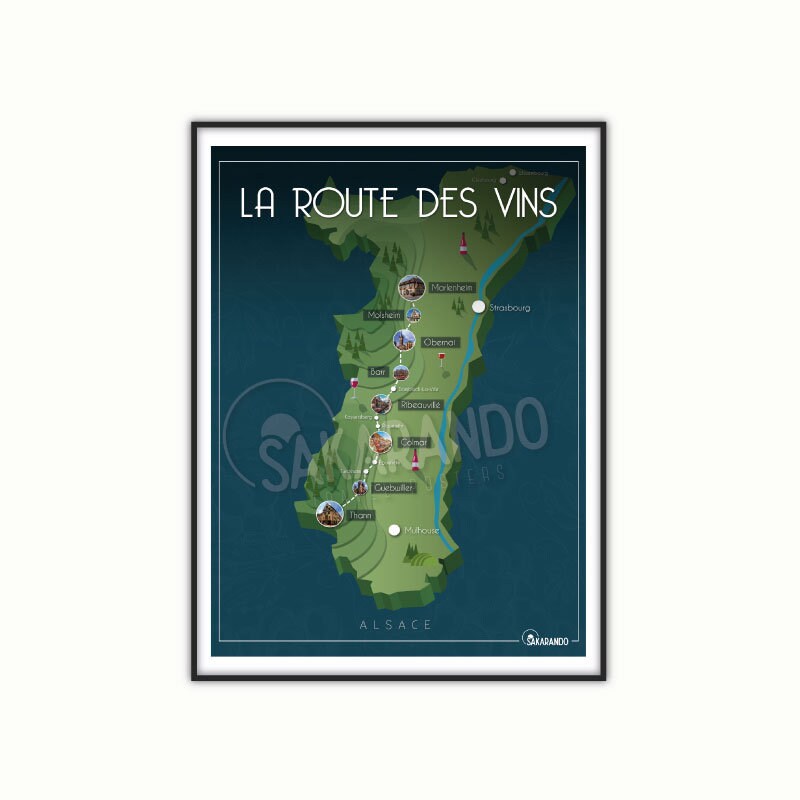 Affiche Route Des Vins, Alsace | Poster Vintage Régionaliste